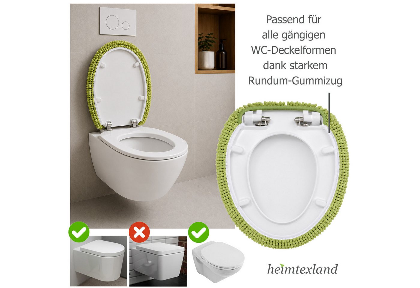 heimtexland Badematte Badvorleger Chenille Badteppich Duschvorleger, rutschhemmend beschichtet, umlaufendes Gummiband, schnell trocknend, strapazierfähig, rutschfest, Polyester, rechteckig, WC-Bezug 38x48 cm, Hochflor, super weich, Maschinenwäsche, pflegeleicht Bild 4