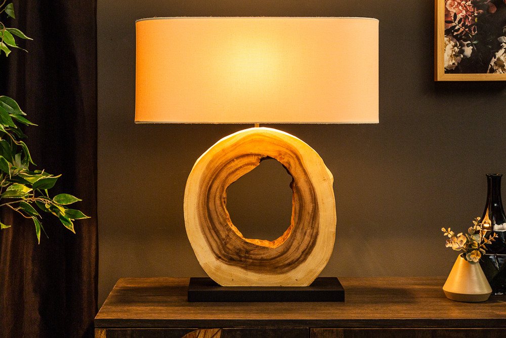 riess-ambiente Tischleuchte ORGANIC ARTWORK 63cm creme weiß/natur - Regenbaum-Massivholz, Unikat, Ein-/Ausschalter, ohne Leuchtmittel, Leuchte mit Leinenschirm im Urban Jungle Stil - ideal für Schlafzimmer Bild 4