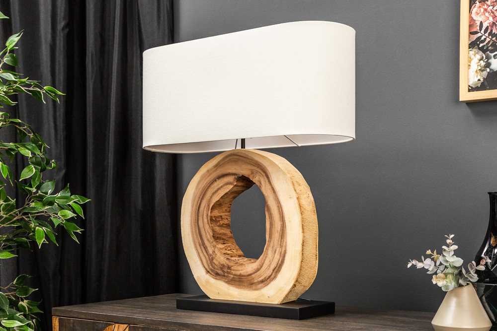 riess-ambiente Tischleuchte ORGANIC ARTWORK 63cm creme weiß/natur - Regenbaum-Massivholz, Unikat, Ein-/Ausschalter, ohne Leuchtmittel, Leuchte mit Leinenschirm im Urban Jungle Stil - ideal für Schlafzimmer Bild 5