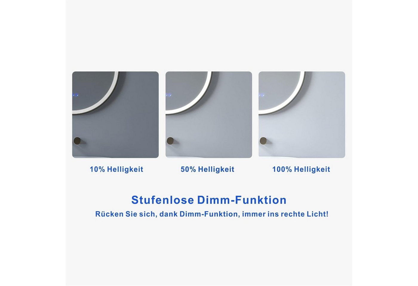 AQUALAVOS Badspiegel Badspiegel mit Beleuchtung Rund 80 cm Schwarz Rahmen LED Wandspiegel, Beschlagfrei, 3 Lichtfarben, Dimmbar, Touch Schalter für Wandschalter Bild 3