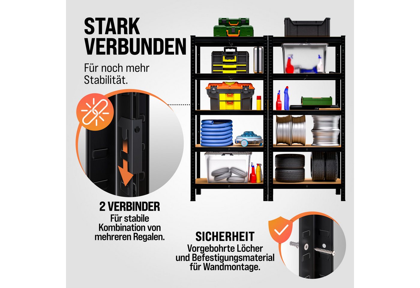 monzana Schwerlastregal, 2x 180x90x40cm Befestigungsmaterial 1750kg 10 MDF-Platten Kellerregal Bild 3