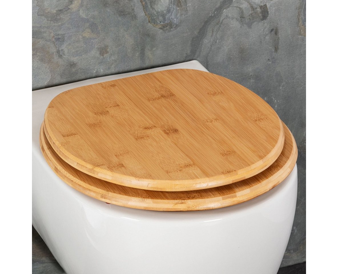 WENKO WC-Sitz Toilettensitz aus FSC-zertifiziertem Bambus WC-Sitz Rostfrei, passt auf alle handelsüblichen WCs & rostfreien Edelstahlscharniere Bild 2
