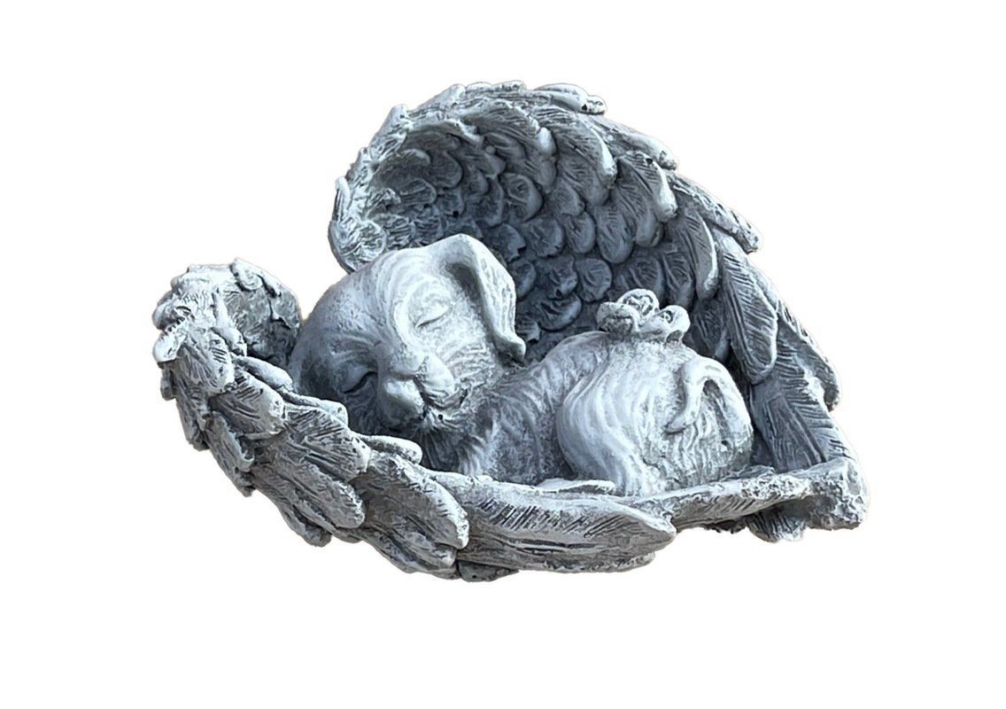 Stone and Style Gartenfigur Frostfeste Steinfigur Grabschmuck Hund im Flügel Bild 2