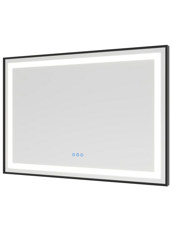 AQUABATOS Badspiegel Bad Spiegel LED Badezimmerspiegel mit Beleuchtung (Lichtspiegel Kosmetikspiegel Schminkspiegel Rasierspiegel Anti-Beschlag Memory-Funktion Rahmen Schwarz IP 44 Energiesparend), 100x70cm Touch-Schalter Dimmbar Kaltweiß Neutralweiß Warmweiß