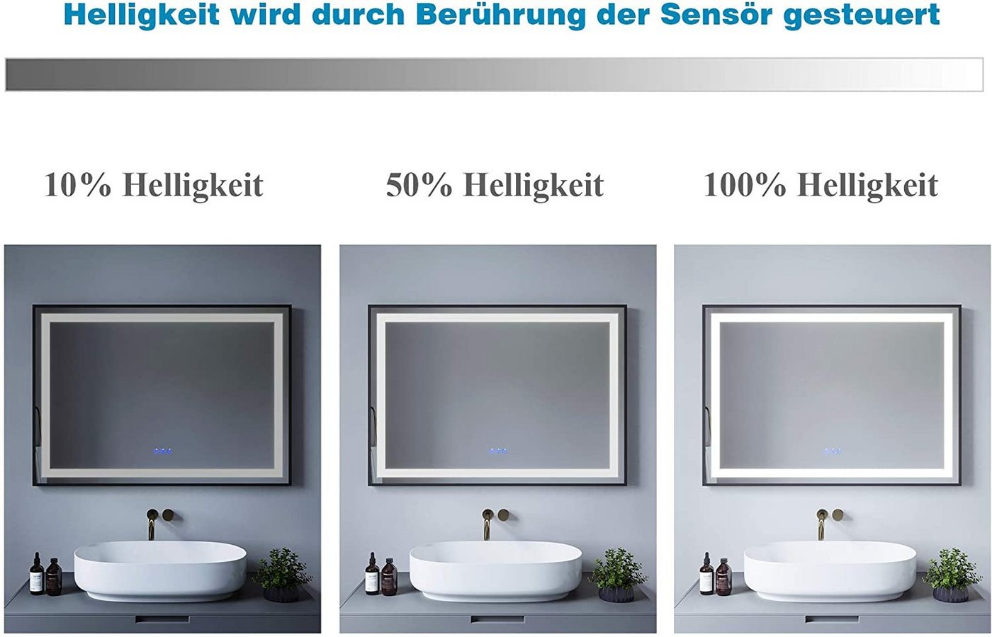 AQUABATOS Badspiegel Bad Spiegel LED Badezimmerspiegel mit Beleuchtung (Lichtspiegel Kosmetikspiegel Schminkspiegel Rasierspiegel Anti-Beschlag Memory-Funktion Rahmen Schwarz IP 44 Energiesparend), 100x70cm Touch-Schalter Dimmbar Kaltweiß Neutralweiß Warmweiß Bild 4