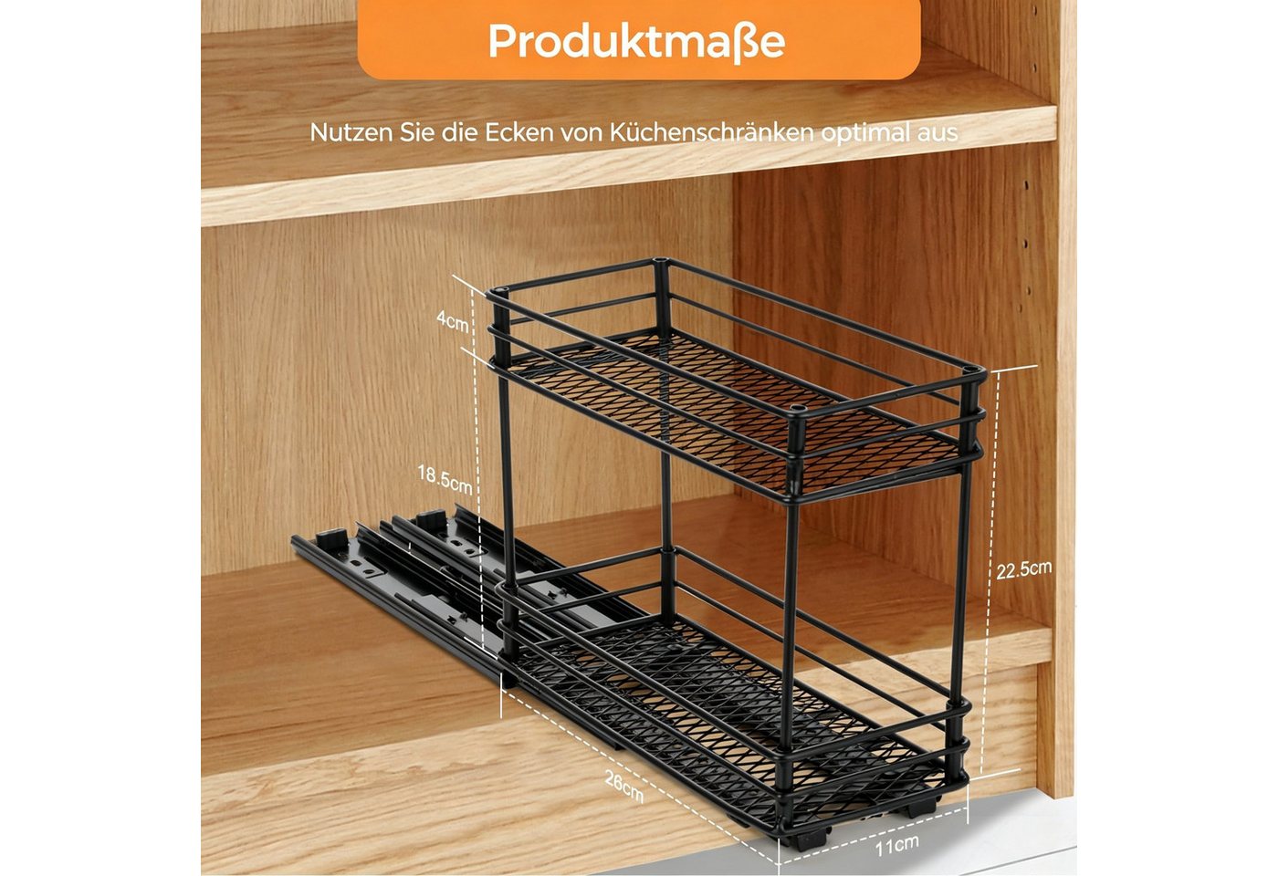 BlingBin Küchenregal Gewürzregal Ausziehbar, Küchen Organizer für Schrank und Arbeitsplatte, 1er Set 1-tlg., Aufbewahrungsregal 2 Etagen Gewürzregale für Küche Öl Zutaten Gläser Bild 3