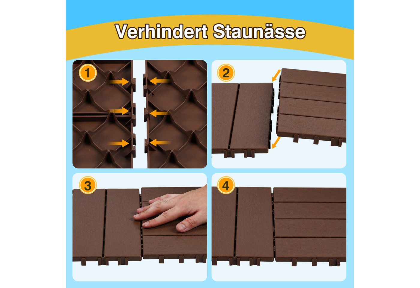 Clanmacy Terrassenplatte 66Stk. Terrassenfliesen Kunststoff-Fliesen Klickfliesen 30x30cm Braun, Kunststoff 30x30