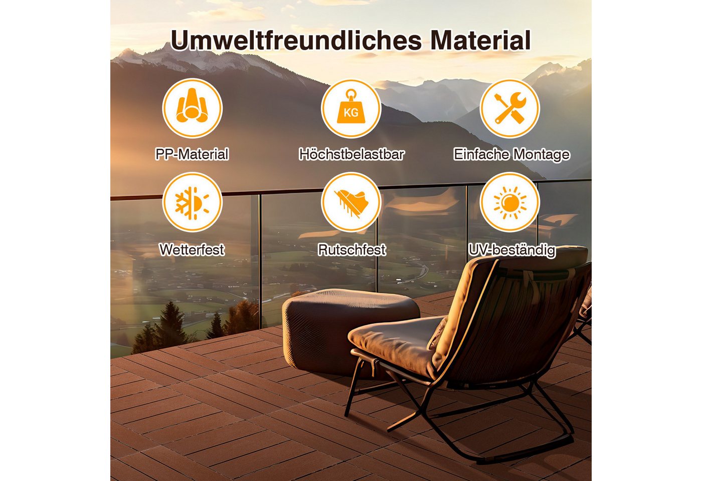 Clanmacy Terrassenplatte 66Stk. Terrassenfliesen Kunststoff-Fliesen Klickfliesen 30x30cm Braun, Kunststoff 30x30 Bild 2