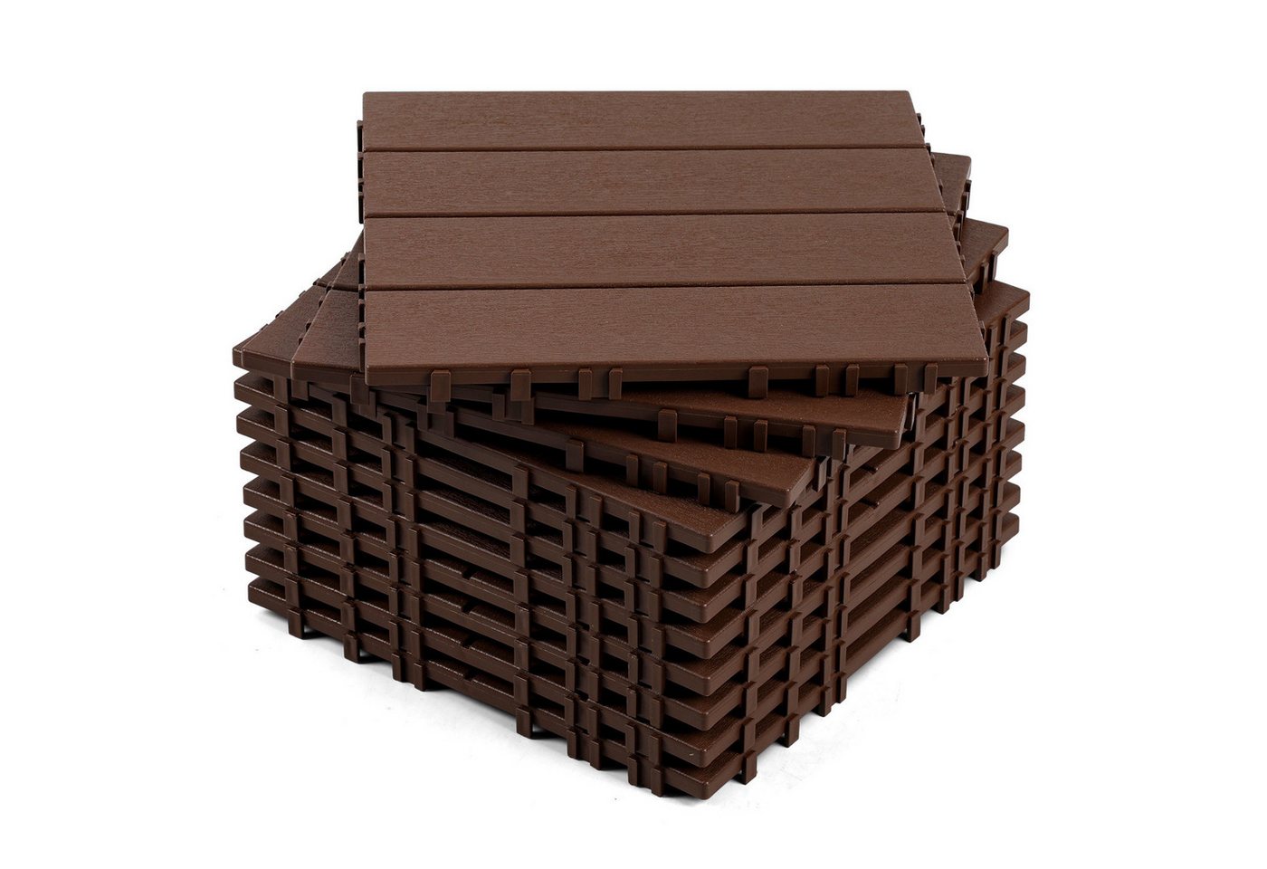 Clanmacy Terrassenplatte 66Stk. Terrassenfliesen Kunststoff-Fliesen Klickfliesen 30x30cm Braun, Kunststoff 30x30 Bild 4