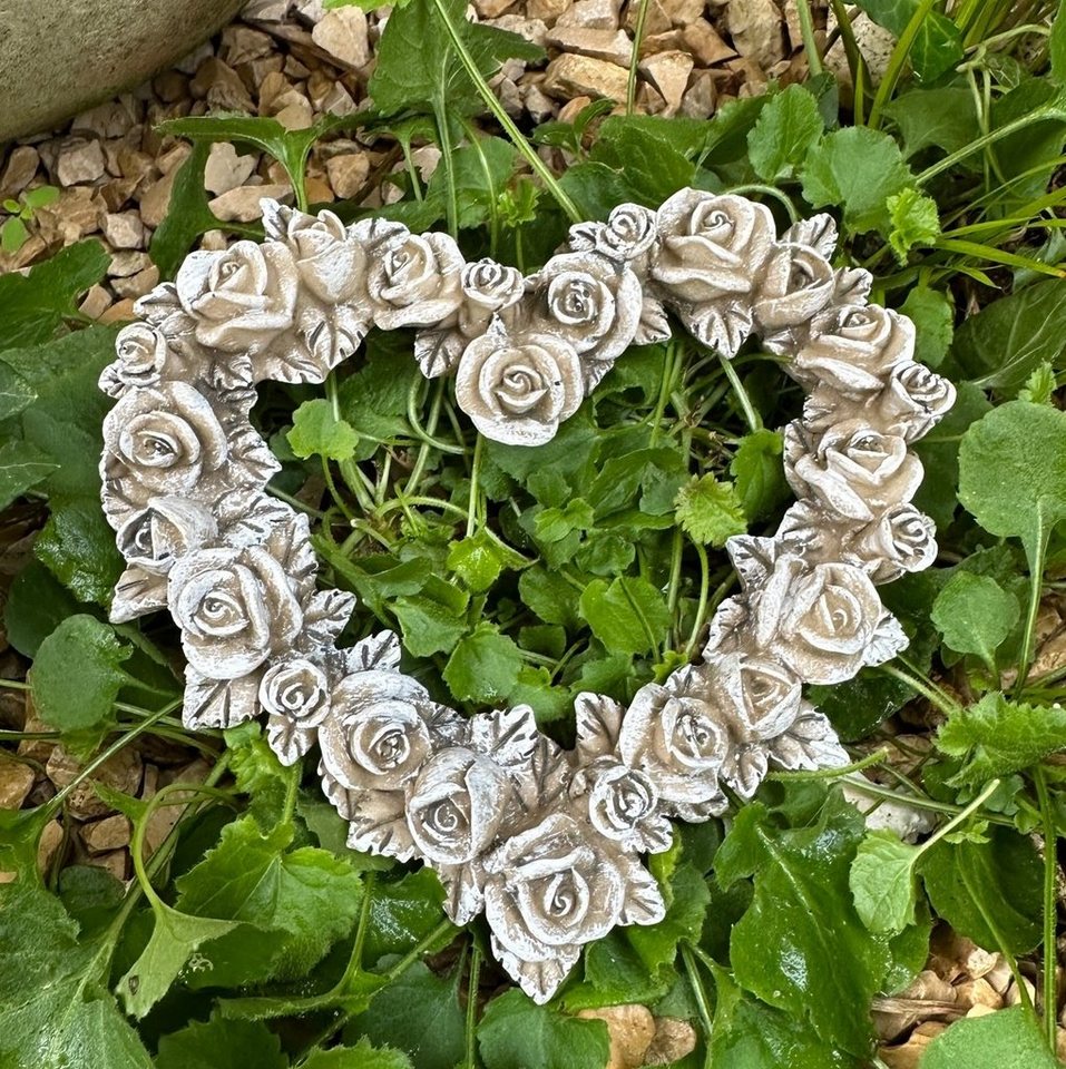 Radami Gartenfigur Grabschmuck Rosenblüten Rosenkranz Rosenherz Grabdekoration wetterfest