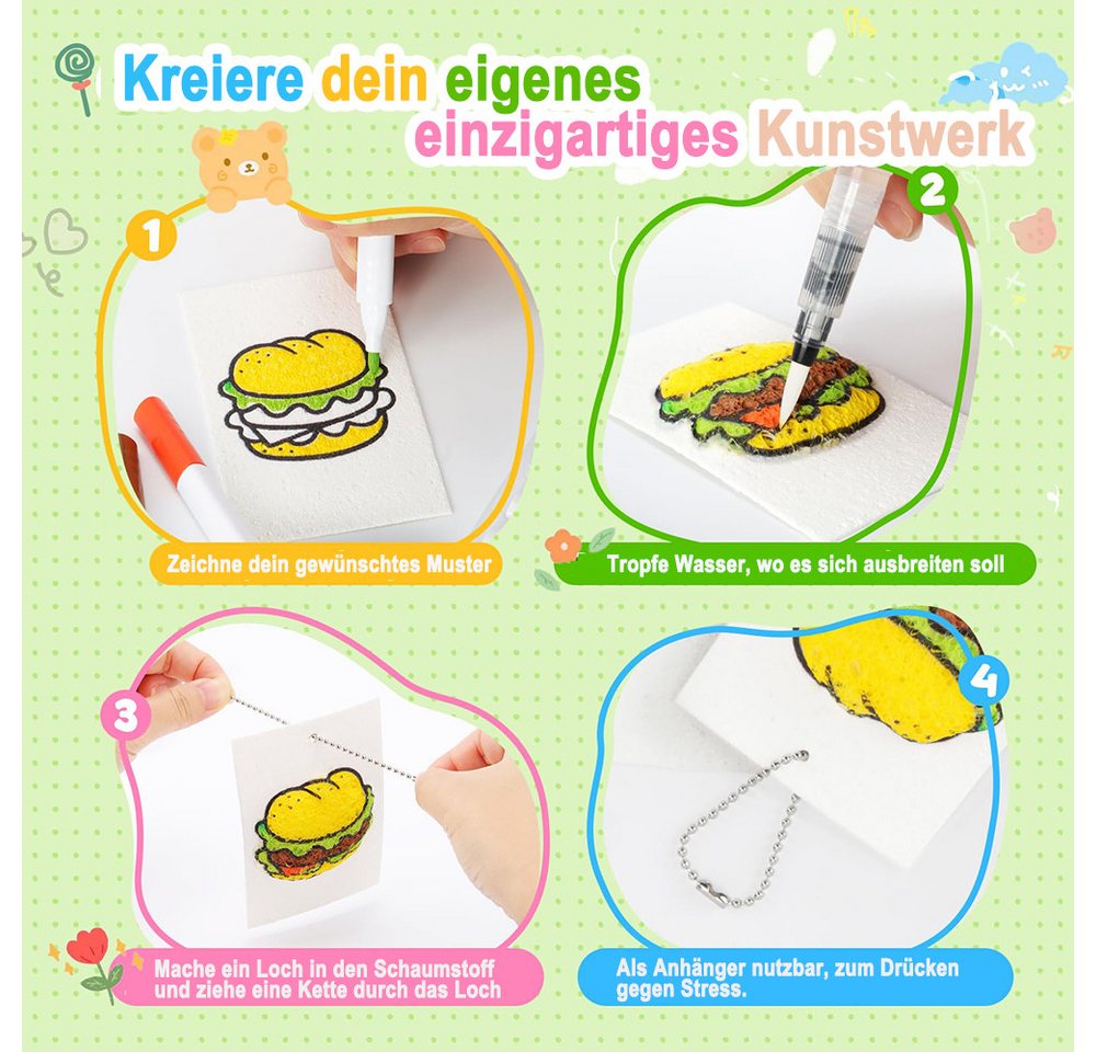 CLTYQ Kreativset Schaum Textur Malset für Kinder, 3d Schaumstoff Malset,Geschenk, (46-tlg), DIY Kunstzubehör, magisches Puffy Paint für Schaumtextur Malerei Bild 4