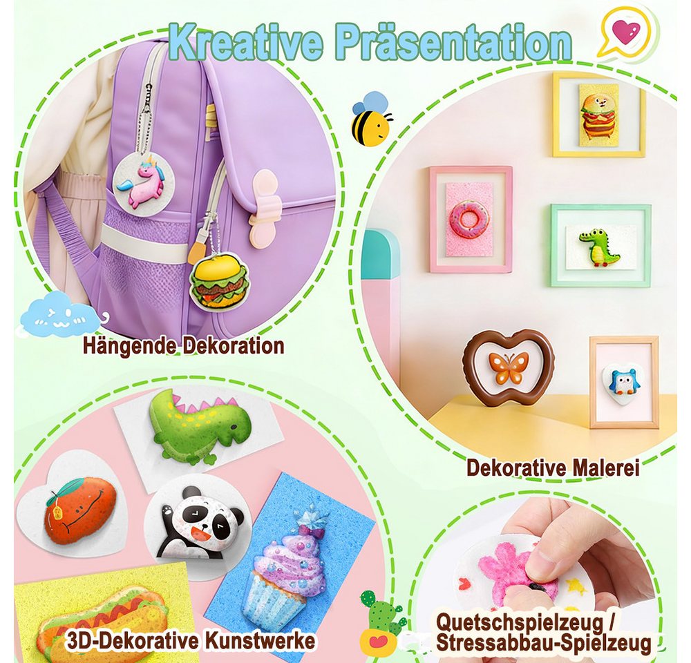 CLTYQ Kreativset Schaum Textur Malset für Kinder, 3d Schaumstoff Malset,Geschenk, (46-tlg), DIY Kunstzubehör, magisches Puffy Paint für Schaumtextur Malerei Bild 5