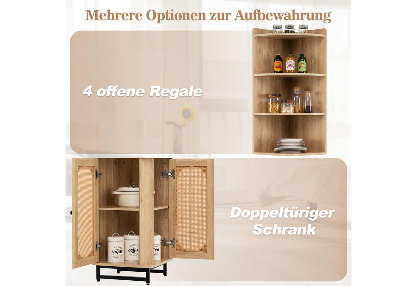 COSTWAY Bücherregal, Eckregal, 172cm Hochschrank mit 4 Regalen, platzsparend Bild 2
