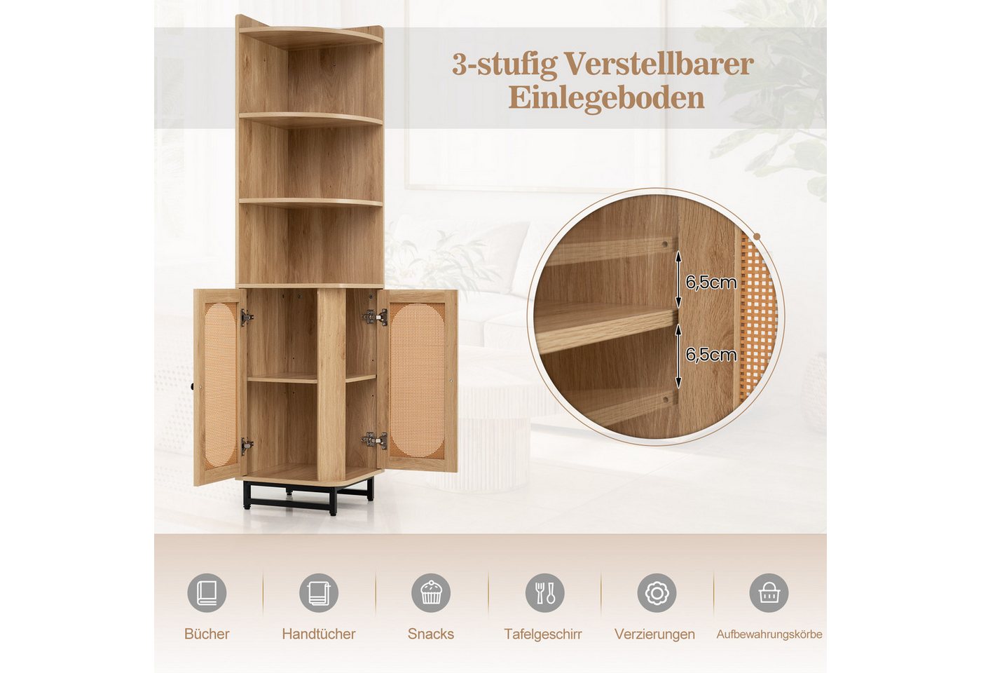 COSTWAY Bücherregal, Eckregal, 172cm Hochschrank mit 4 Regalen, platzsparend Bild 3