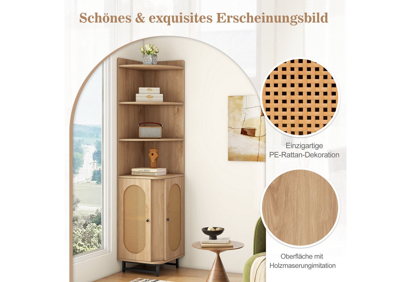 COSTWAY Bücherregal, Eckregal, 172cm Hochschrank mit 4 Regalen, platzsparend Bild 4