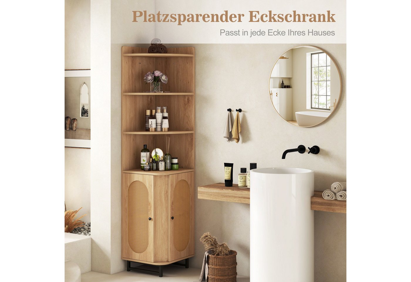 COSTWAY Bücherregal, Eckregal, 172cm Hochschrank mit 4 Regalen, platzsparend Bild 5