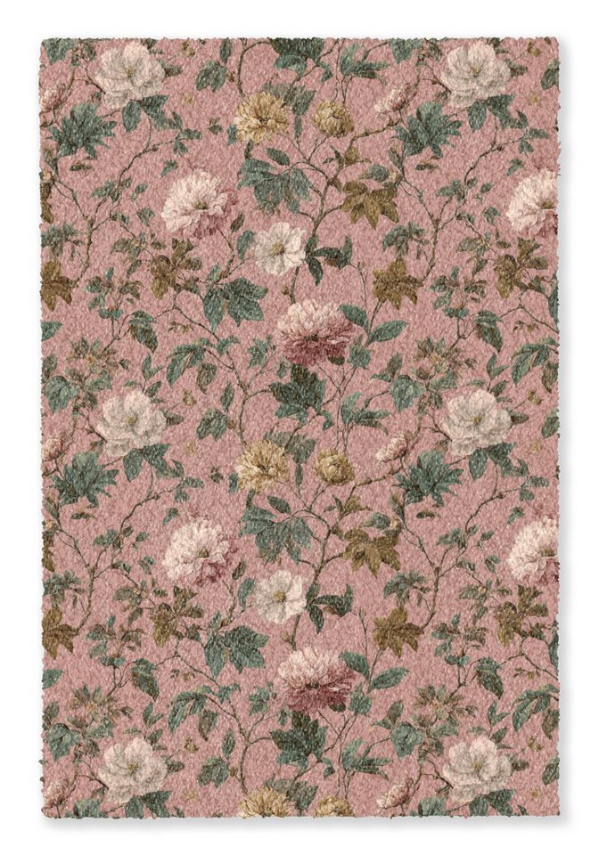 OnlyWow Teppich Blumen - Klassisch - Rosa, Rechteckig, Schlafzimmer, Vorleger, Kurzflor, Carpet 80x120 cm Bild 2