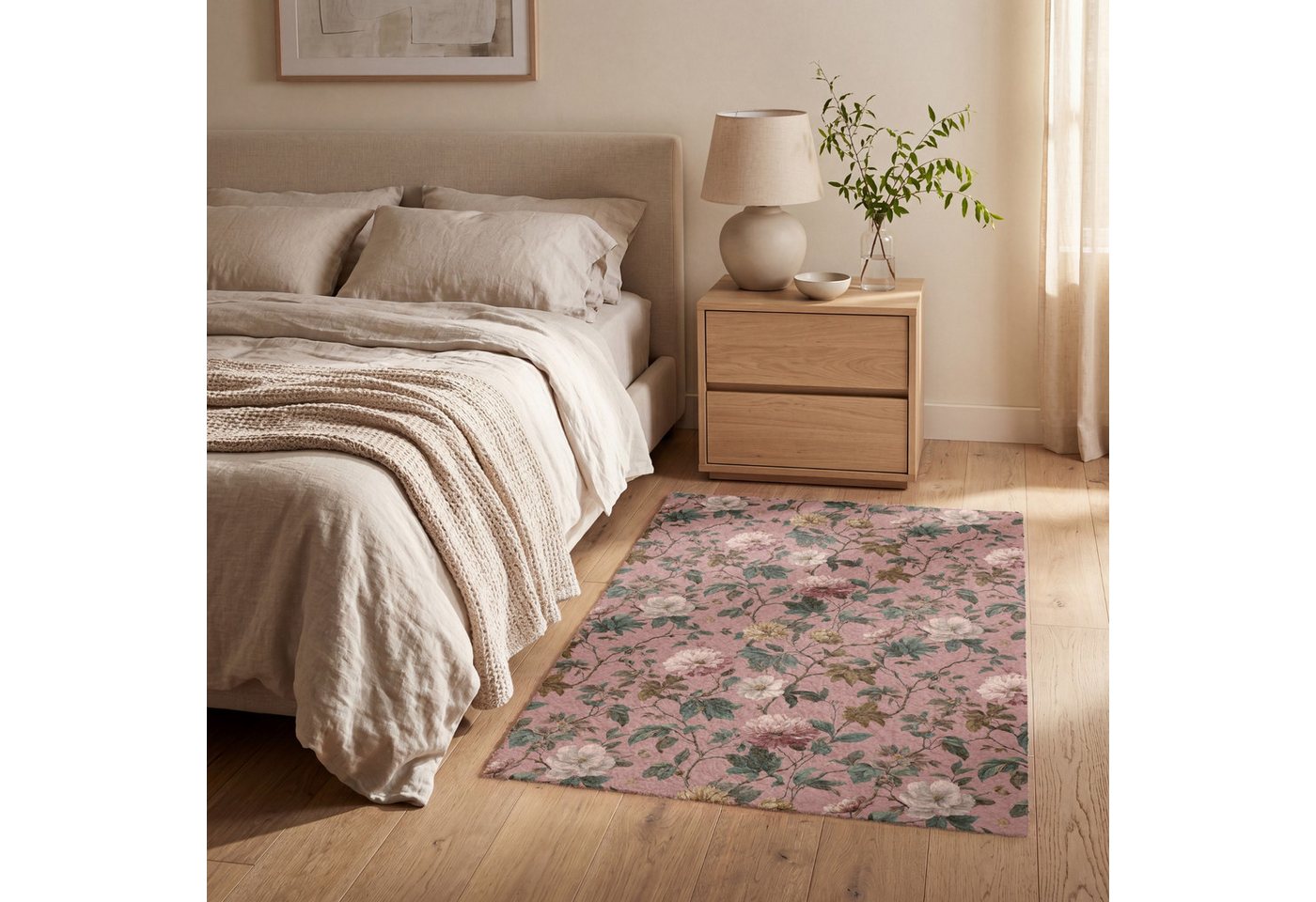 OnlyWow Teppich Blumen - Klassisch - Rosa, Rechteckig, Schlafzimmer, Vorleger, Kurzflor, Carpet 80x120 cm Bild 5