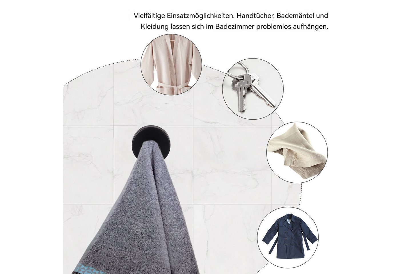 BlingBin Handtuchhaken 2/4Stück Saugnapfhaken,Saugnapf Haken,Schwarz Hooks, Badezimmer, Duschen, Türen, (2 Stück, 2-St., Edelstahl Wasserdicht Saughalter), für Badezimmer Küche Glatte Fenster Wand Glas Bild 2