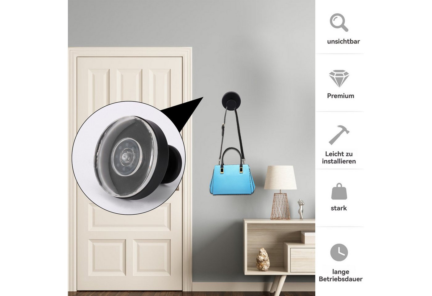 BlingBin Handtuchhaken 2/4Stück Saugnapfhaken,Saugnapf Haken,Schwarz Hooks, Badezimmer, Duschen, Türen, (2 Stück, 2-St., Edelstahl Wasserdicht Saughalter), für Badezimmer Küche Glatte Fenster Wand Glas Bild 5