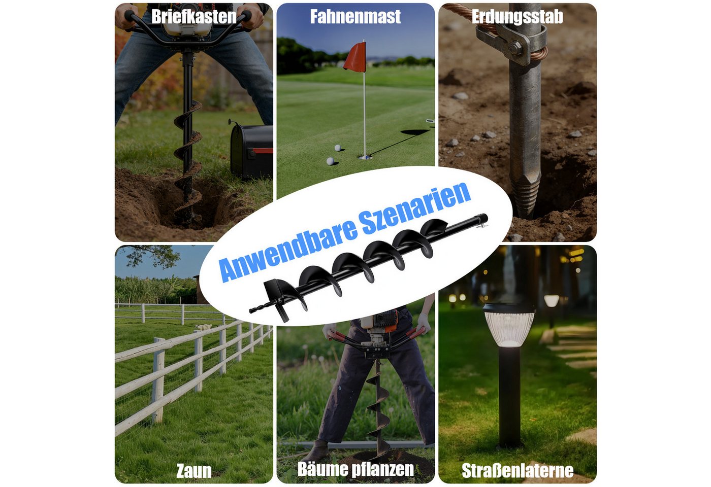 XERSEK Erdbohrer mit SDS-Plus, 80cm Manganstahl Erdlochbohrer Schnecke, (10cm Bohrgerät Aufsatz, Erdungsstab 0,6–2,6 m), Zum Bohren, Tiefgraben und Fundamente in mittleren bis leichten Boden