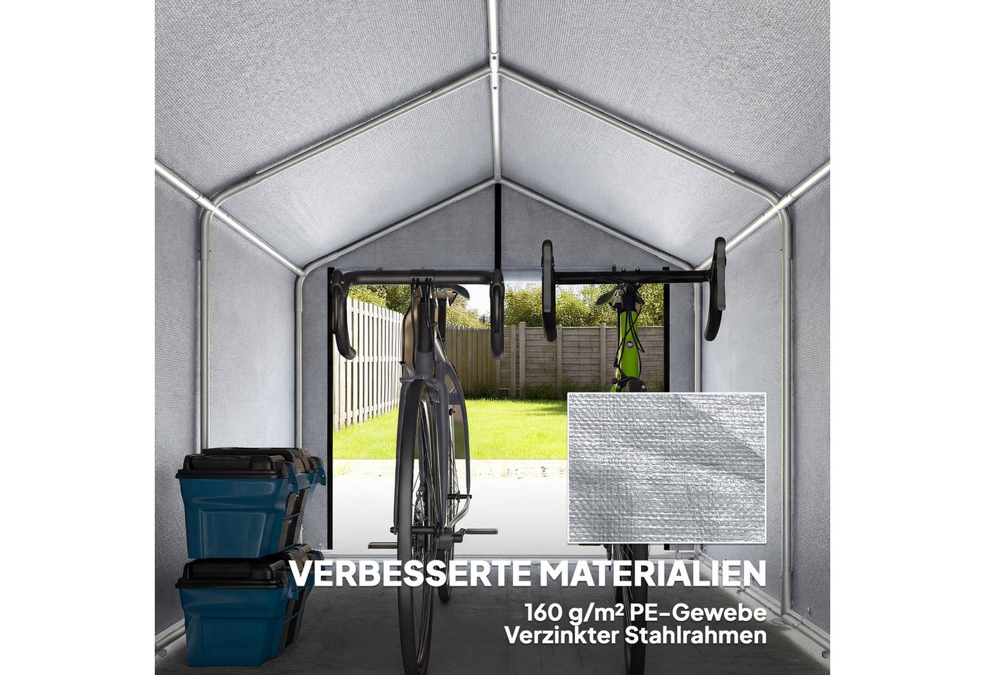 Outsunny Gerätezelt Rollbar Reißverschlusstür Zeltgarage, Personen: 1 (Lagerzelt, 1 tlg., Garagenzelt), für Gartengeräte, Motorrad Hellgrau