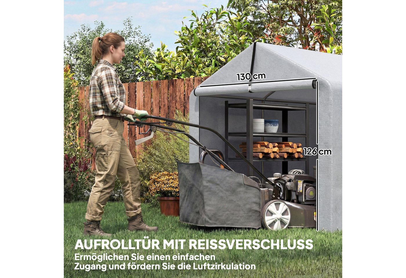 Outsunny Gerätezelt Rollbar Reißverschlusstür Zeltgarage, Personen: 1 (Lagerzelt, 1 tlg., Garagenzelt), für Gartengeräte, Motorrad Hellgrau Bild 4