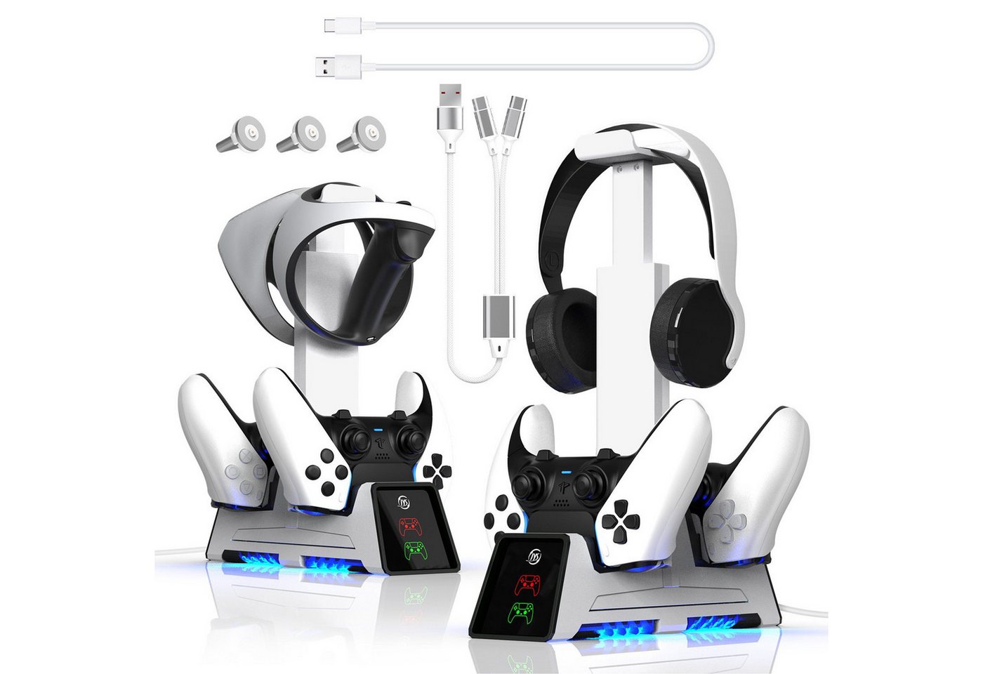 KINSI PS5 multifunktionale Gamepad-Ladestation,für PS VR2 Controller Controller-Ladestation (Mit 3 Magnetköpfen, ausgestattet mit 1 Stück 1.2M Type-C Ladekabel, Magnetisches Laden,Kann 2 PS5-Gamepads aufladen) Bild 2