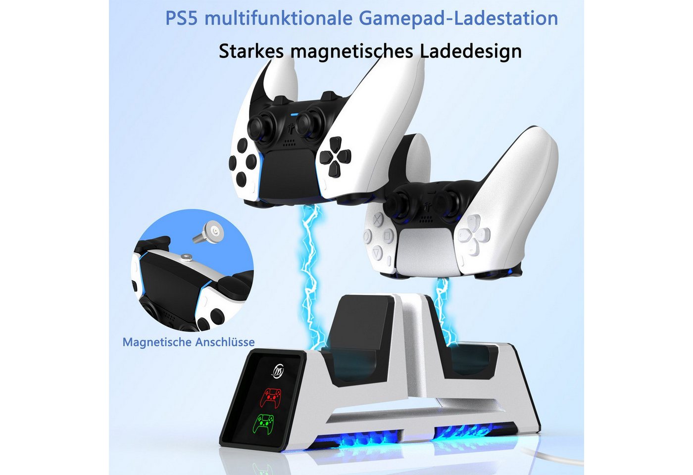 KINSI PS5 multifunktionale Gamepad-Ladestation,für PS VR2 Controller Controller-Ladestation (Mit 3 Magnetköpfen, ausgestattet mit 1 Stück 1.2M Type-C Ladekabel, Magnetisches Laden,Kann 2 PS5-Gamepads aufladen) Bild 3