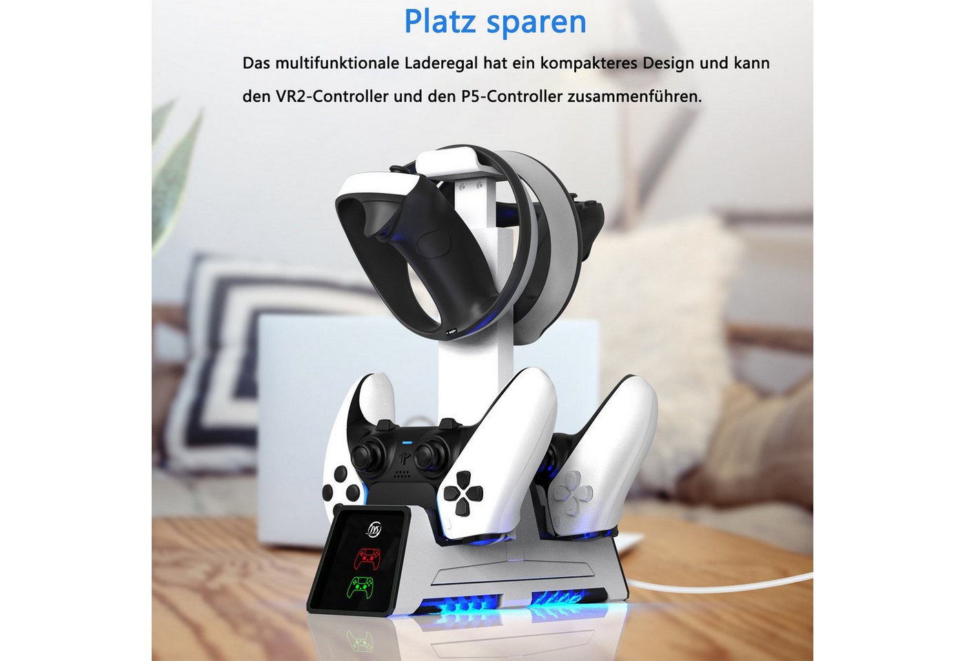KINSI PS5 multifunktionale Gamepad-Ladestation,für PS VR2 Controller Controller-Ladestation (Mit 3 Magnetköpfen, ausgestattet mit 1 Stück 1.2M Type-C Ladekabel, Magnetisches Laden,Kann 2 PS5-Gamepads aufladen) Bild 5