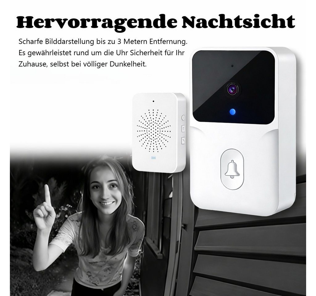 wohnTRAUM24 Video-Türsprechanlage Videotürklingel Video Doorbell Wireless Außenkamera WLAN (Einzelartikel (bestehend aus Hauptgerät + Innenempfänger), kabellos Türklingel mit Weitwinkel Kamera Videosprechanlagen) Bild 2
