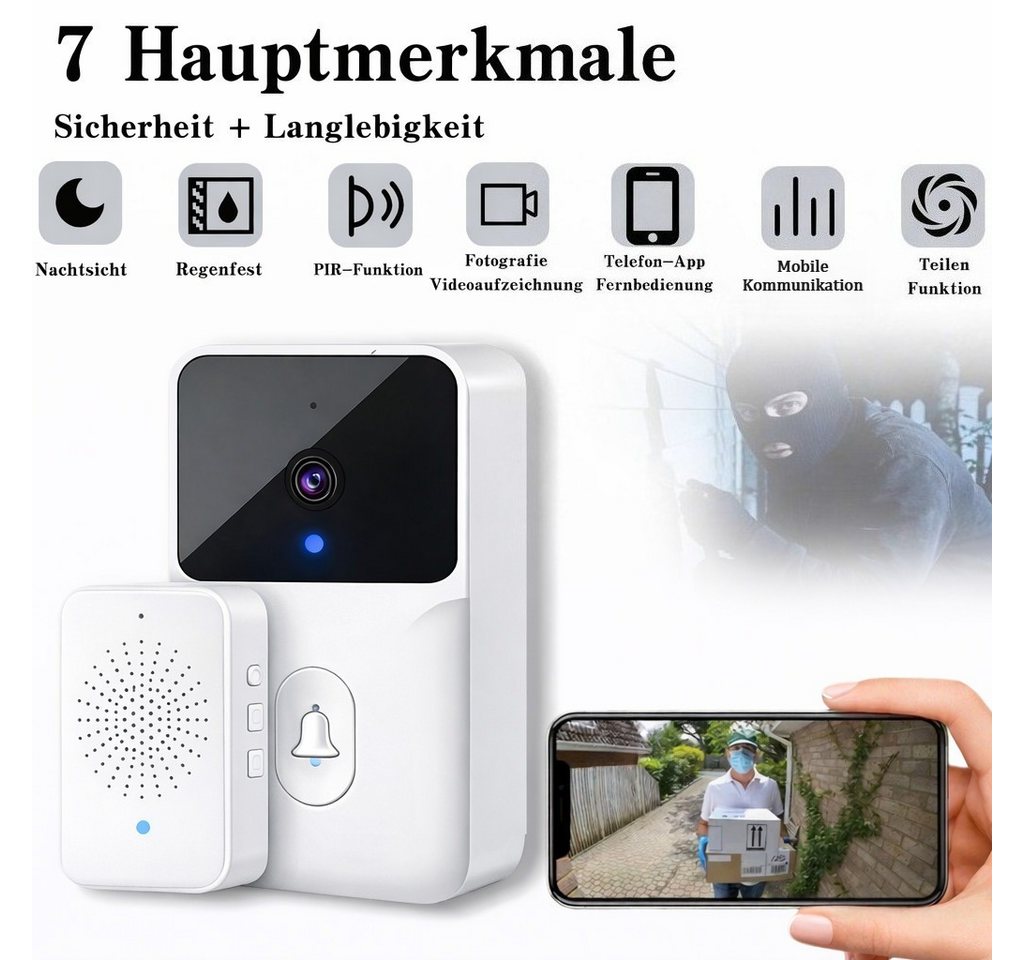 wohnTRAUM24 Video-Türsprechanlage Videotürklingel Video Doorbell Wireless Außenkamera WLAN (Einzelartikel (bestehend aus Hauptgerät + Innenempfänger), kabellos Türklingel mit Weitwinkel Kamera Videosprechanlagen) Bild 5