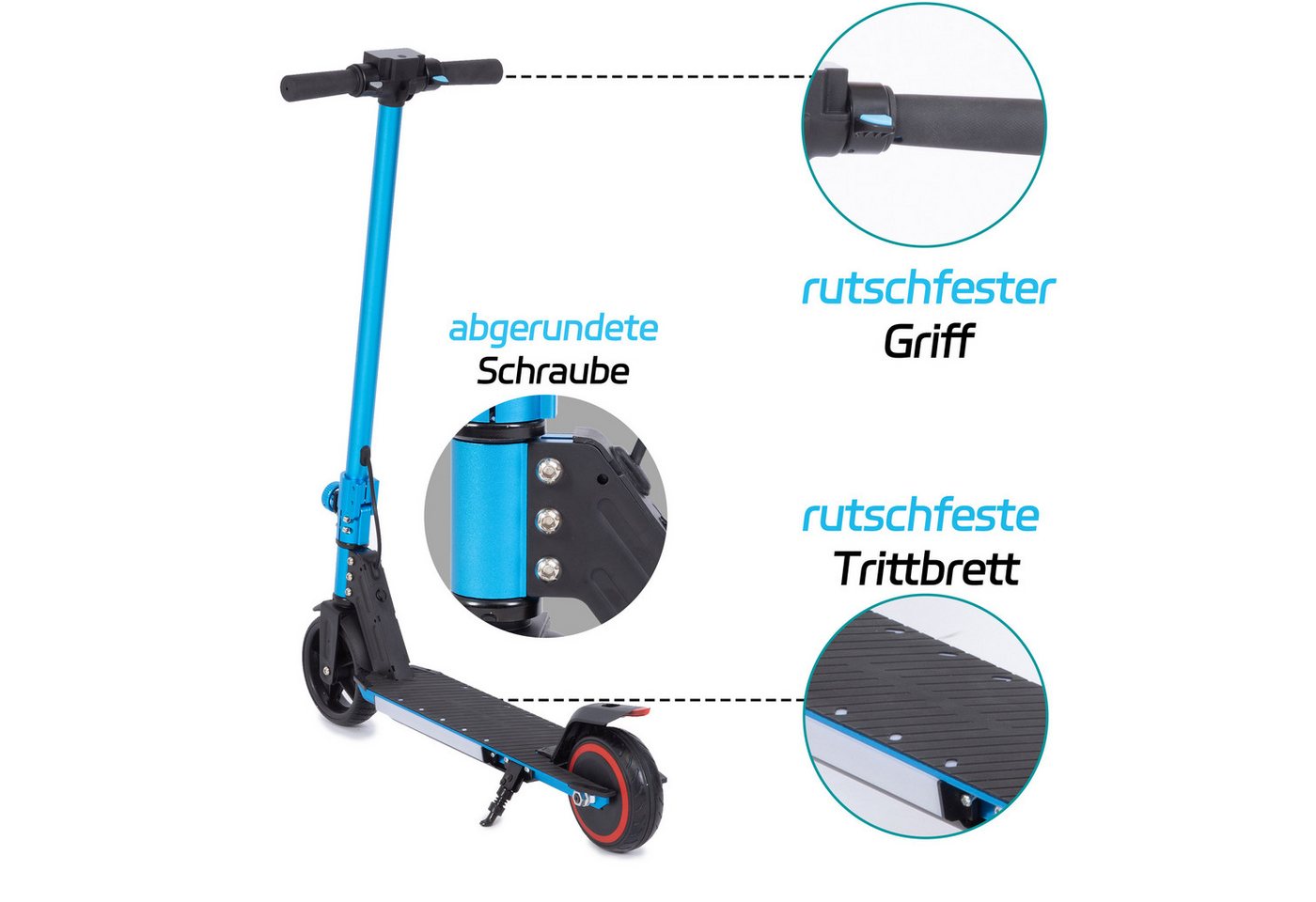 Vankel Cityroller 6,5'' Kinderscooter 6-12 J., faltbar, bis 8km, farbliche Lichtstreifen, 150 W, 14 km/h, (Escooter für Kinder, EBS-Bremse + Fußbremse, klappbar), LED Display, Elektroroller mit EBS-Bremse, max. Belastung 50kg