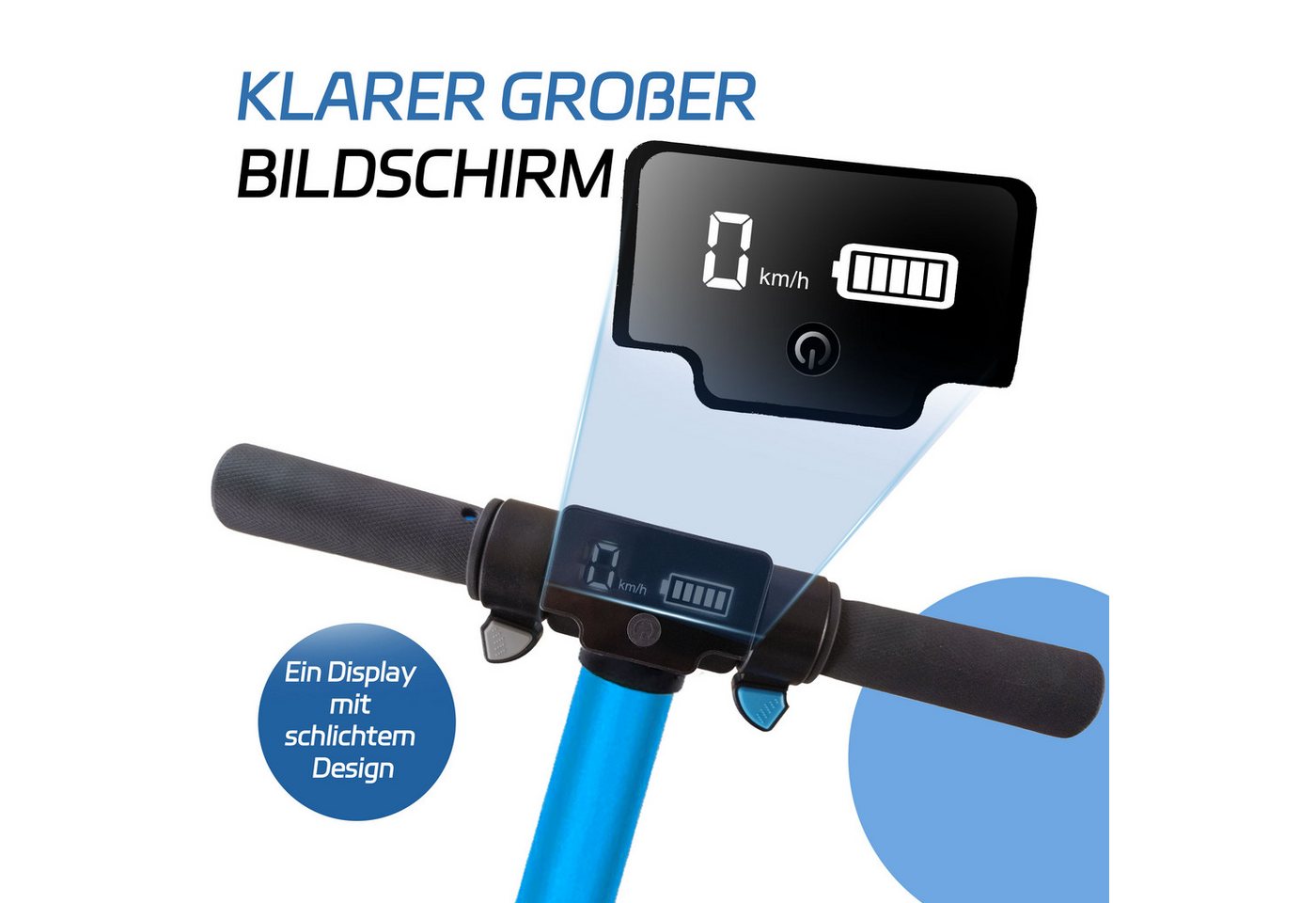 Vankel Cityroller 6,5'' Kinderscooter 6-12 J., faltbar, bis 8km, farbliche Lichtstreifen, 150 W, 14 km/h, (Escooter für Kinder, EBS-Bremse + Fußbremse, klappbar), LED Display, Elektroroller mit EBS-Bremse, max. Belastung 50kg Bild 2