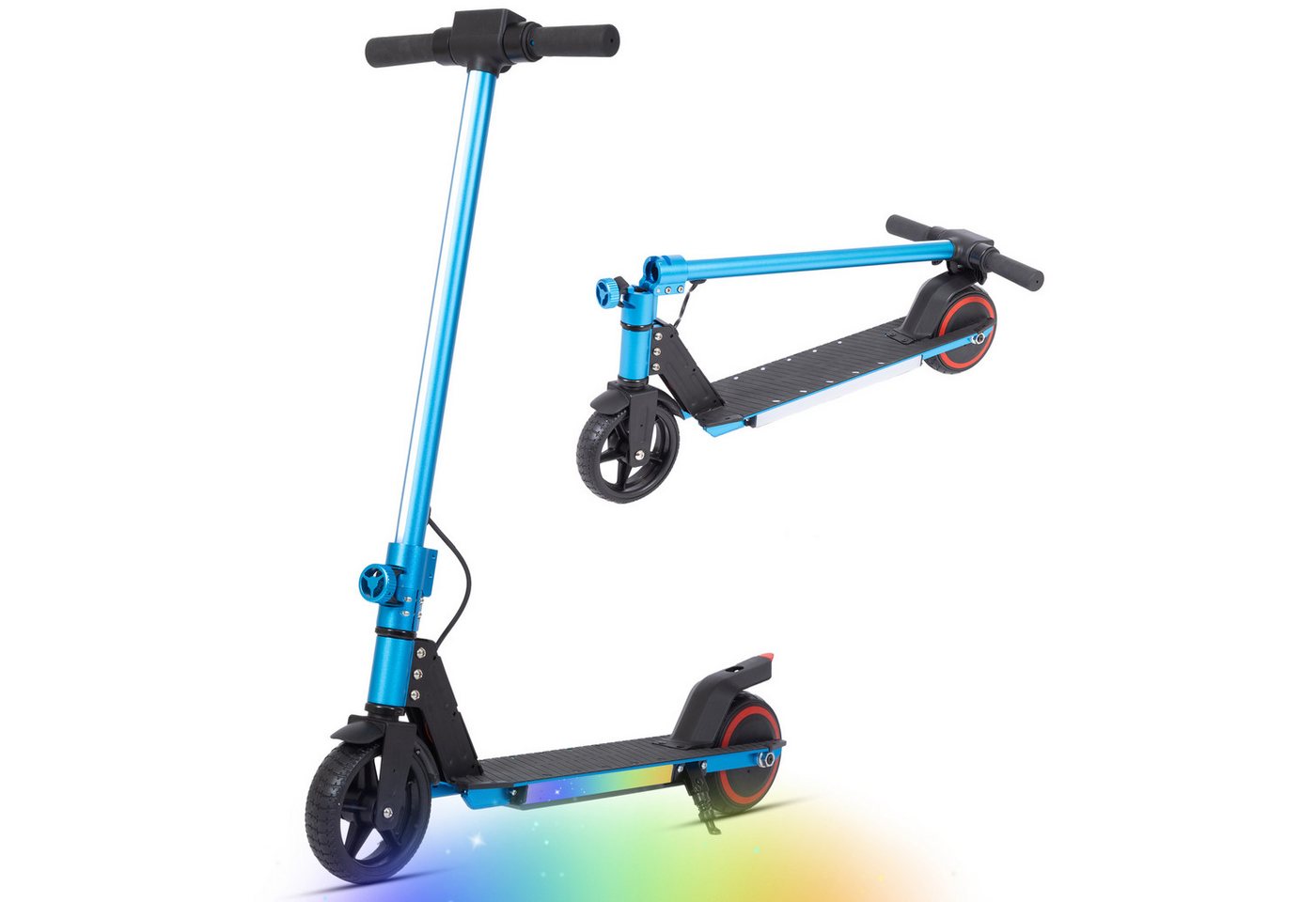 Vankel Cityroller 6,5'' Kinderscooter 6-12 J., faltbar, bis 8km, farbliche Lichtstreifen, 150 W, 14 km/h, (Escooter für Kinder, EBS-Bremse + Fußbremse, klappbar), LED Display, Elektroroller mit EBS-Bremse, max. Belastung 50kg Bild 3