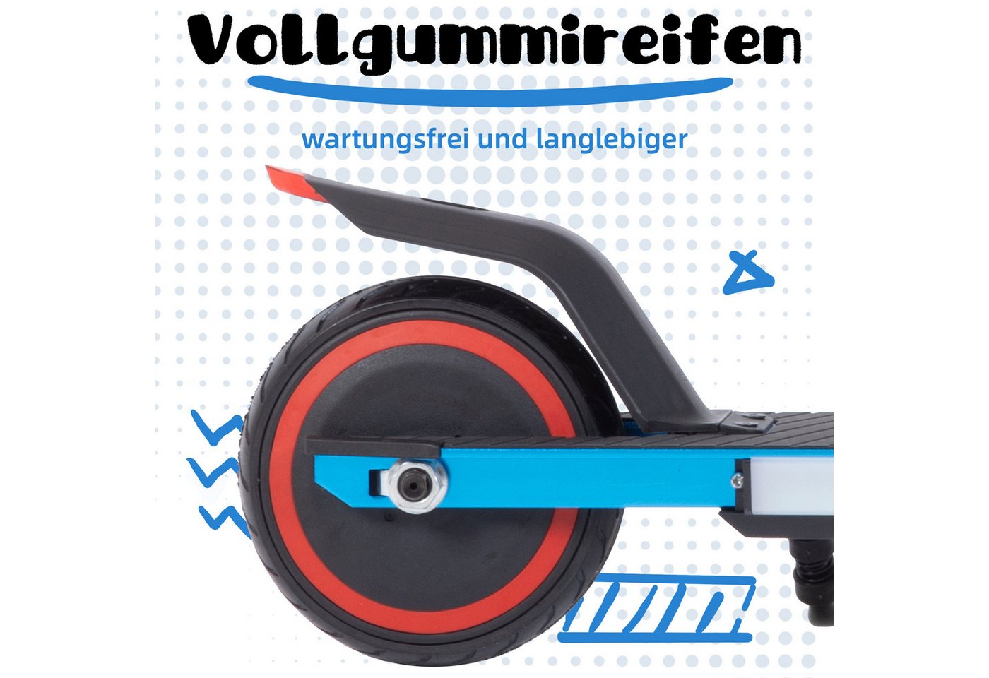 Vankel Cityroller 6,5'' Kinderscooter 6-12 J., faltbar, bis 8km, farbliche Lichtstreifen, 150 W, 14 km/h, (Escooter für Kinder, EBS-Bremse + Fußbremse, klappbar), LED Display, Elektroroller mit EBS-Bremse, max. Belastung 50kg Bild 5