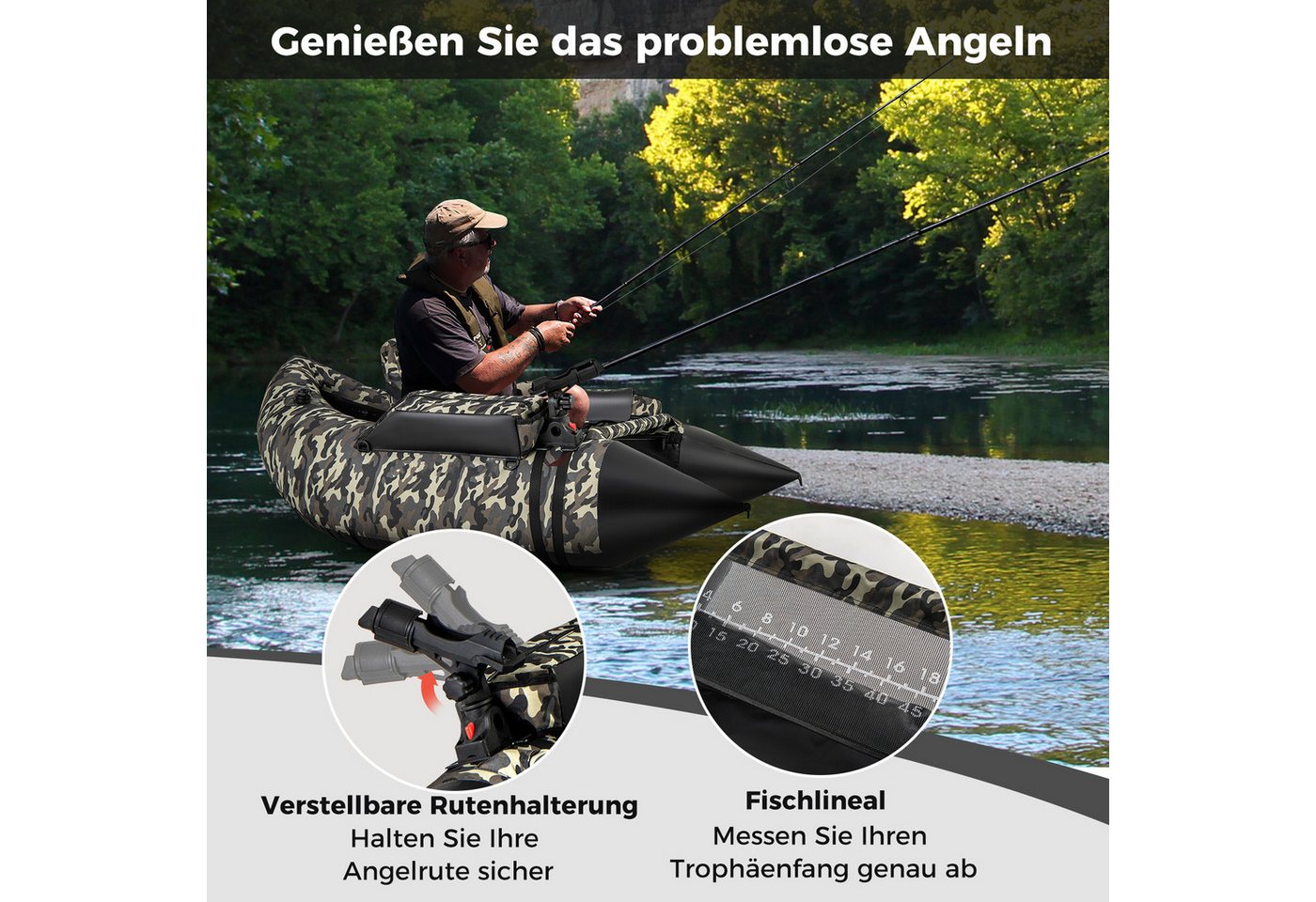 COSTWAY Schlauchboot, aufblasbares Angelboot mit verstellbarer Rückenlehne