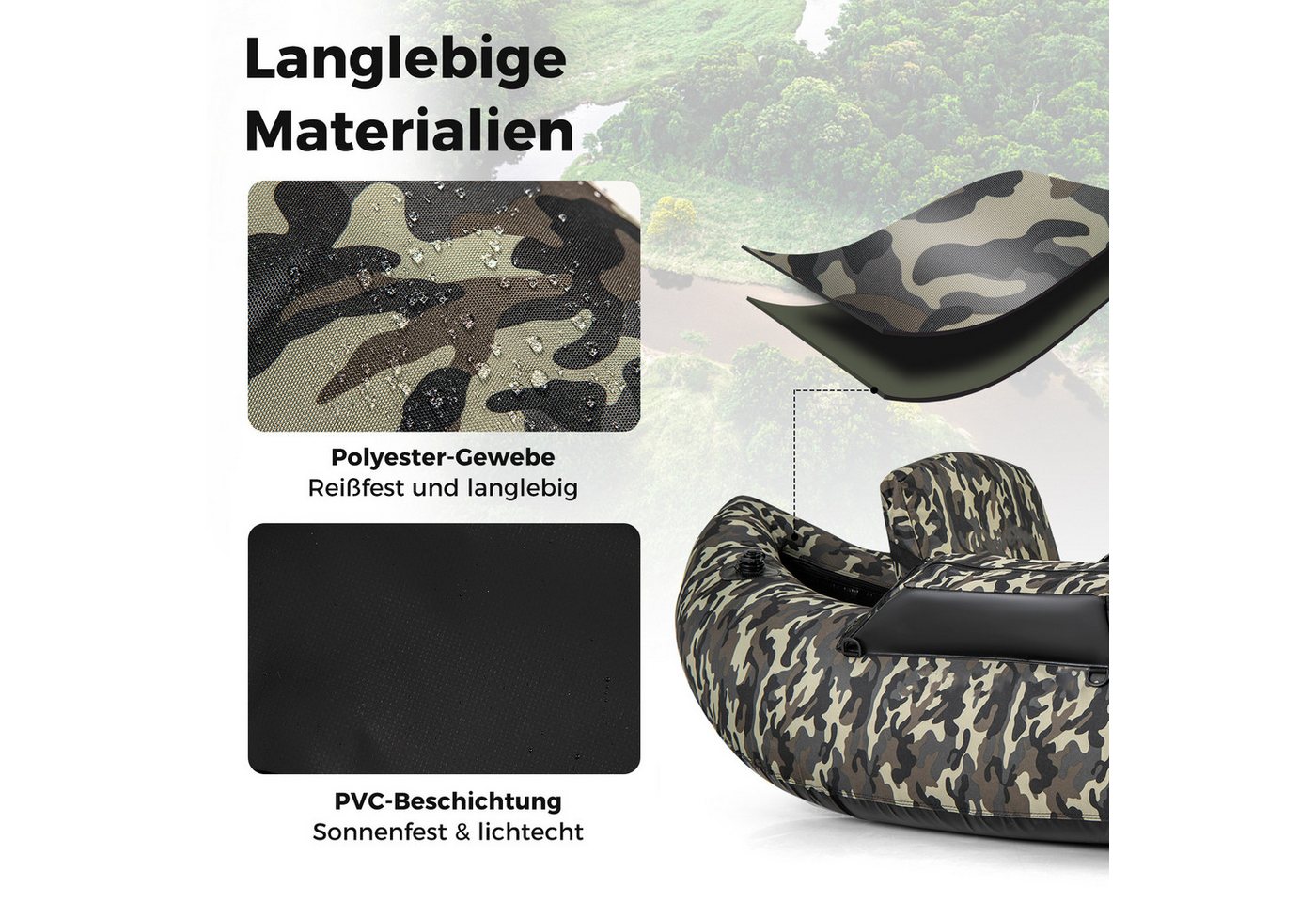 COSTWAY Schlauchboot, aufblasbares Angelboot mit verstellbarer Rückenlehne Bild 3