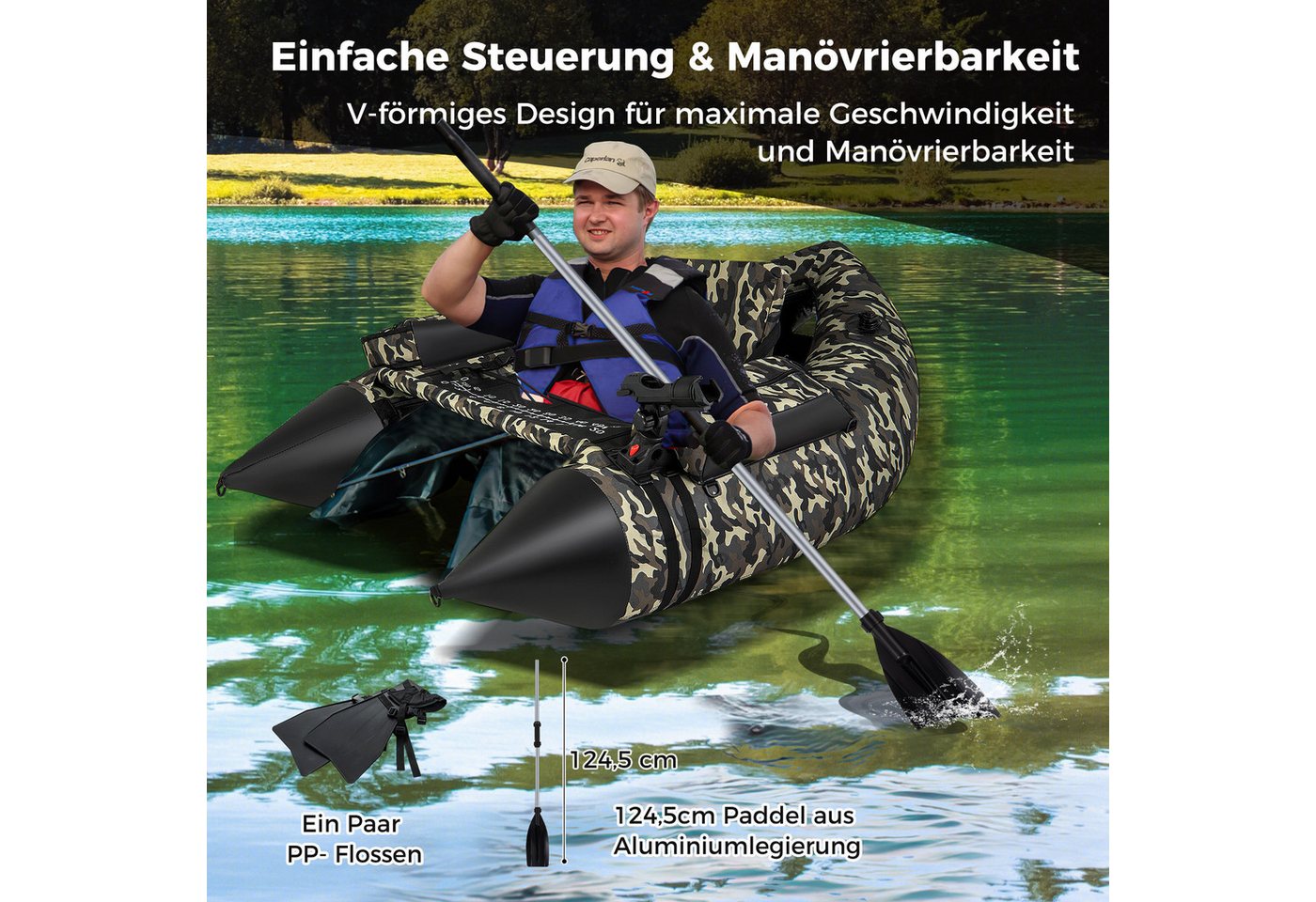 COSTWAY Schlauchboot, aufblasbares Angelboot mit verstellbarer Rückenlehne Bild 5