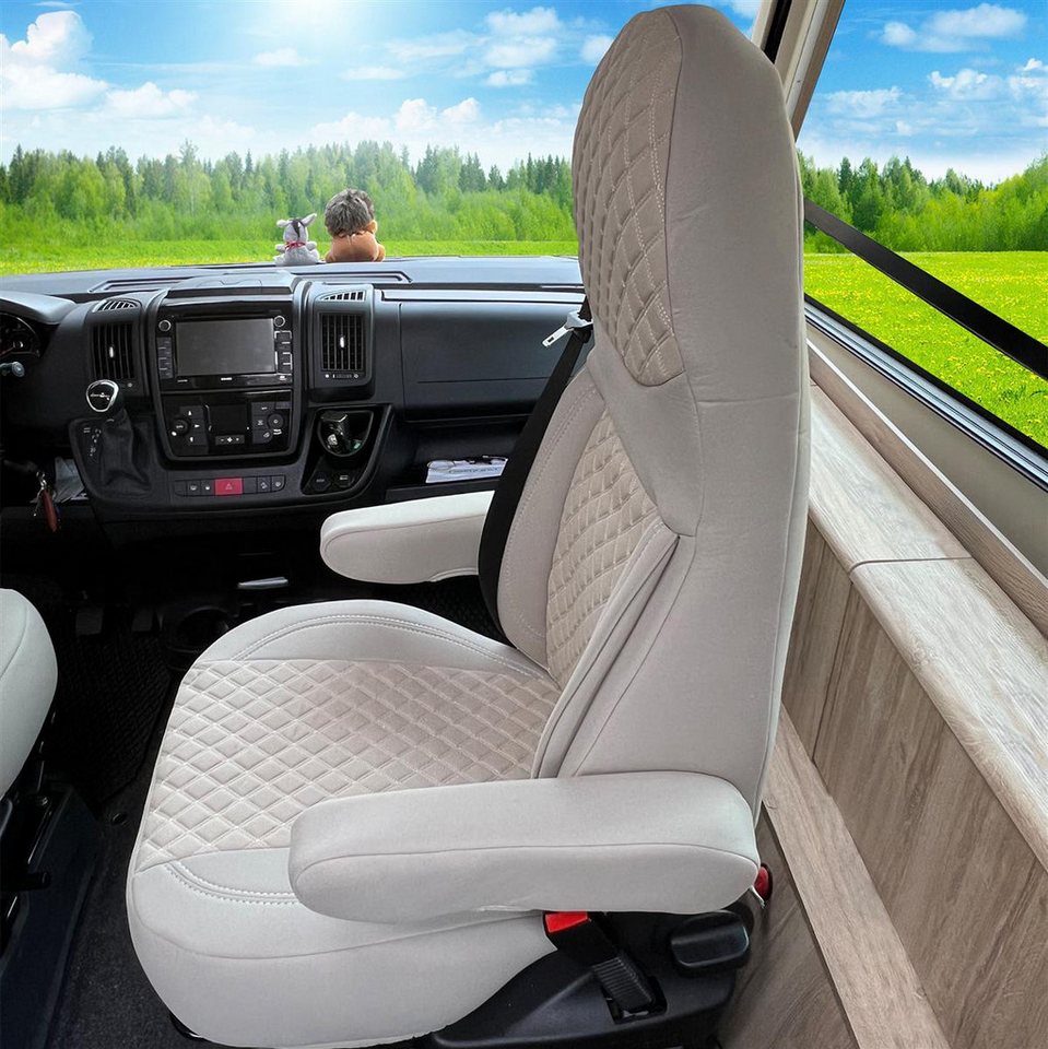 BREMER SITZBEZÜGE Autositzbezug für Aguti GIS-Liner und Milan-Sitze (GT405), Set, 2-tlg., Schonbezüge Sitzbezüge Fahrer und Beifahrer, in Beige