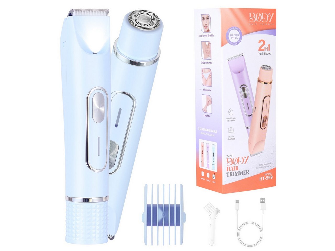 HATTEKER Epilierer HT-599, Aufsätze: 1 St., Damenrasierer, Bikini-Trimmer, 2-in-1