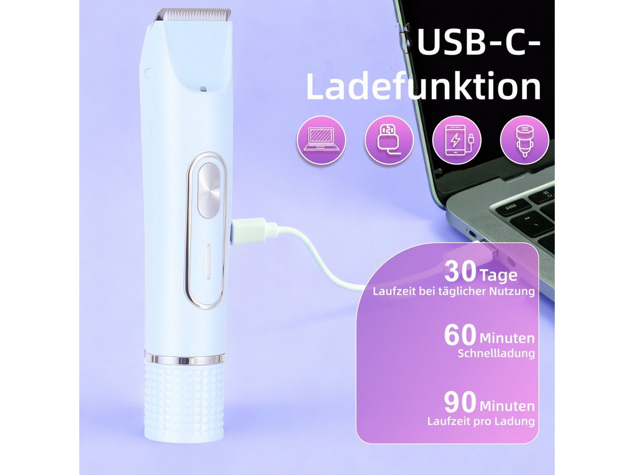 HATTEKER Epilierer HT-599, Aufsätze: 1 St., Damenrasierer, Bikini-Trimmer, 2-in-1 Bild 2