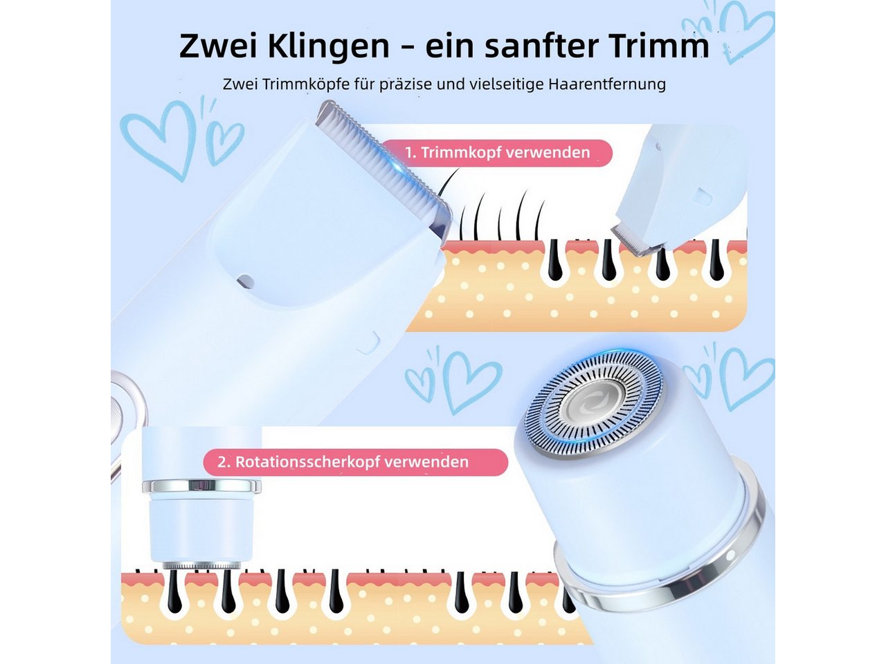 HATTEKER Epilierer HT-599, Aufsätze: 1 St., Damenrasierer, Bikini-Trimmer, 2-in-1 Bild 5