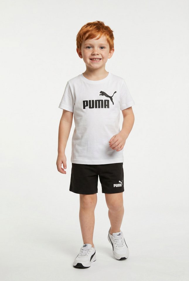 PUMA Trainingsanzug ESS NO1 LOGO TEE AND SHORTS SET PS (2-tlg), zweiteiliges Set, T-Shirt mit geripptem Rundhalsausschnitt