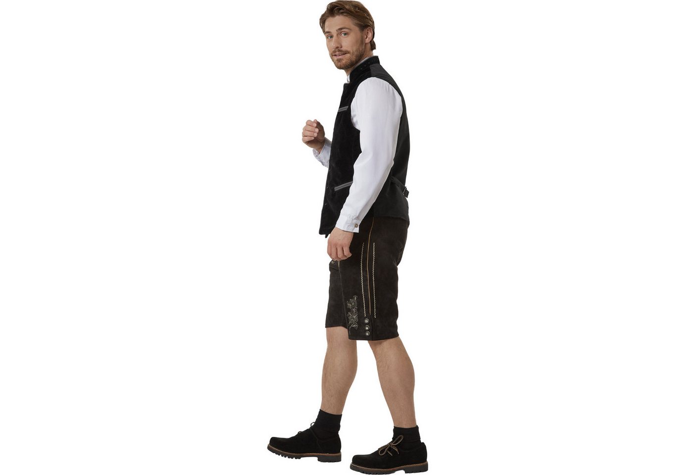 dressforfun Anzugweste Trachtenweste, vielseitig mit Lederhose, Hemd oder Jeans (Alpenweste Noah, Konfektionsgröße 56 in schwarz) Pflegeleichter Samtstoff, Stehkragen mit Karomuster, Kunststoffknöpfe Bild 2