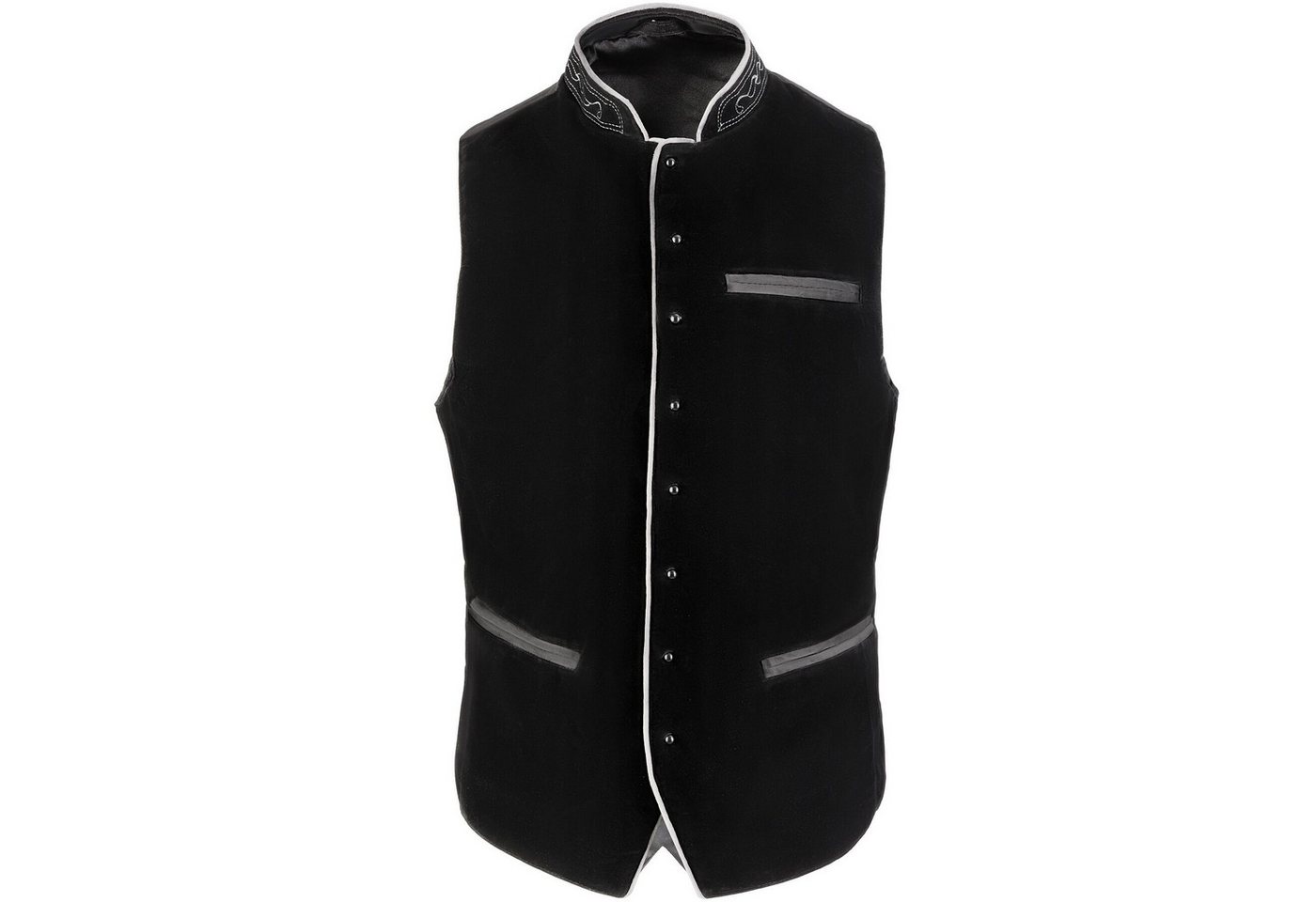 dressforfun Anzugweste Trachtenweste, vielseitig mit Lederhose, Hemd oder Jeans (Alpenweste Noah, Konfektionsgröße 56 in schwarz) Pflegeleichter Samtstoff, Stehkragen mit Karomuster, Kunststoffknöpfe Bild 5