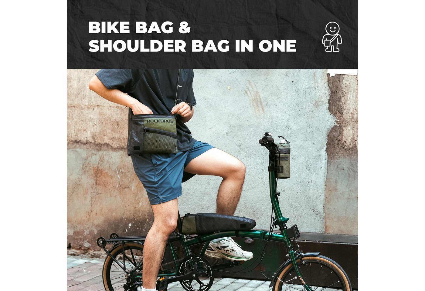 ROCKBROS Fahrradtasche Kleine Lenkertasche 1,5L, leicht, wasserabweisend, mit Schultergurt Bild 3