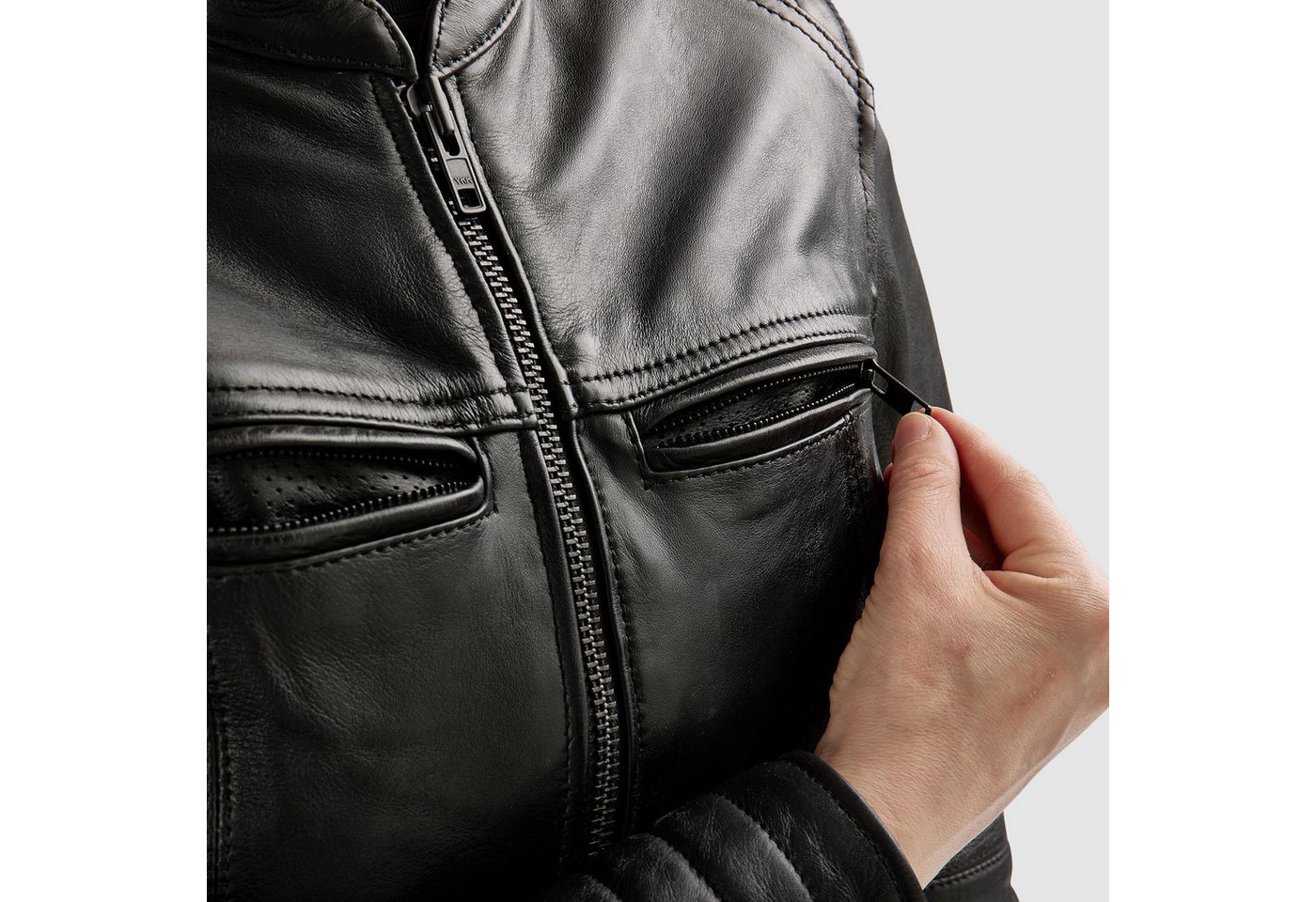 Rebelhorn Motorradjacke Hunter 2 Damen Motorrad Lederjacke Rückenprotektor enthalten,Verbindungsreißverschluss,Ellenbogenpro Bild 3