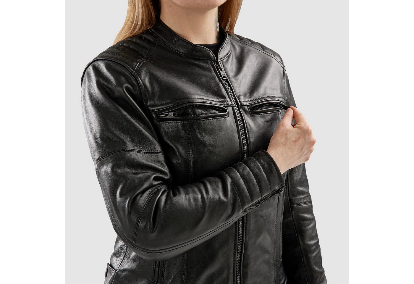 Rebelhorn Motorradjacke Hunter 2 Damen Motorrad Lederjacke Rückenprotektor enthalten,Verbindungsreißverschluss,Ellenbogenpro Bild 4
