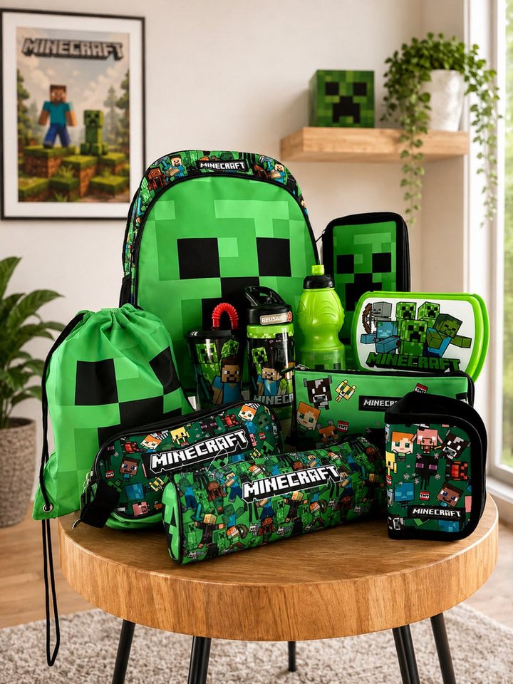 Minecraft Schulrucksack Minecraft Schulrucksack-Set XXL 11-teilig für Schule & Freizeit (11-tlg) Bild 2